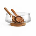 KITEISCAT Extra Large Glass Salad Bowl Set - Party Salad Bowls with Acacia Wood