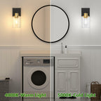 Set of 2 Licperron Black and Gold Wall Sconces with Clear Glass Shade, Matte