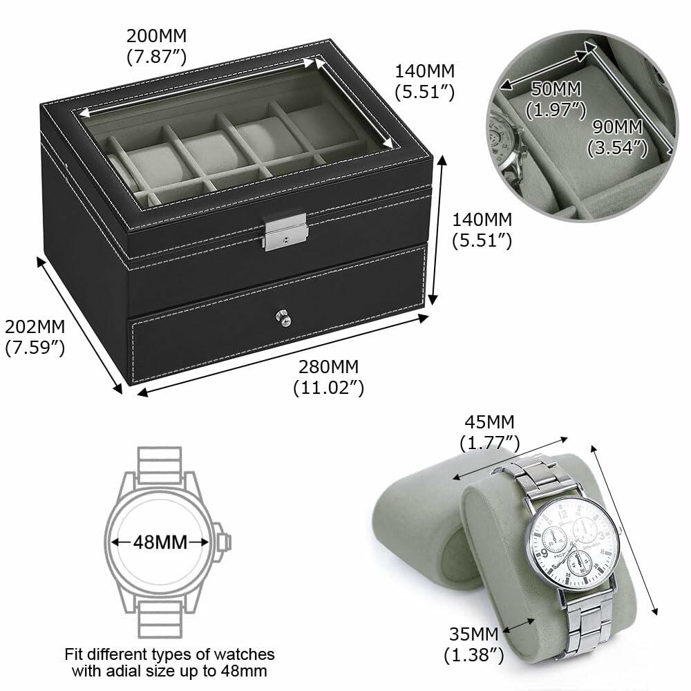 J&T Technology 20-Slot Watch Box for Men,2 Layers Watch Box Organizer,Watch