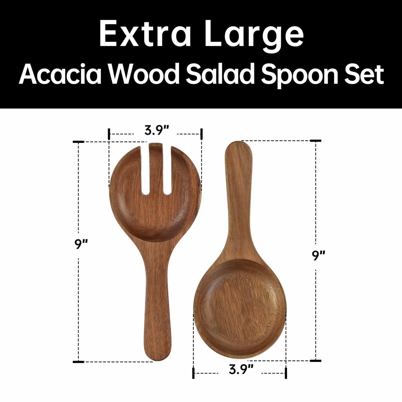 KITEISCAT Extra Large Glass Salad Bowl Set - Party Salad Bowls with Acacia Wood