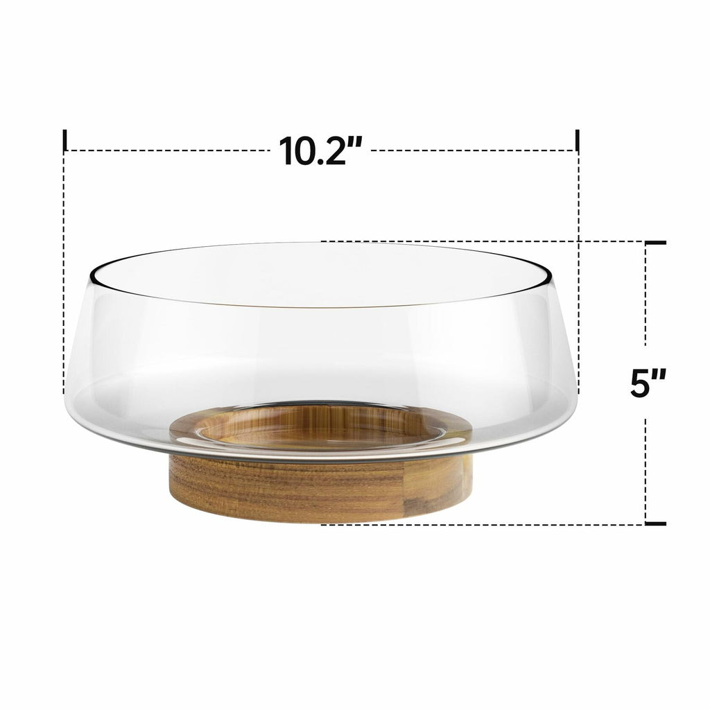 KITEISCAT Extra Large Glass Salad Bowl Set - Party Salad Bowls with Acacia Wood