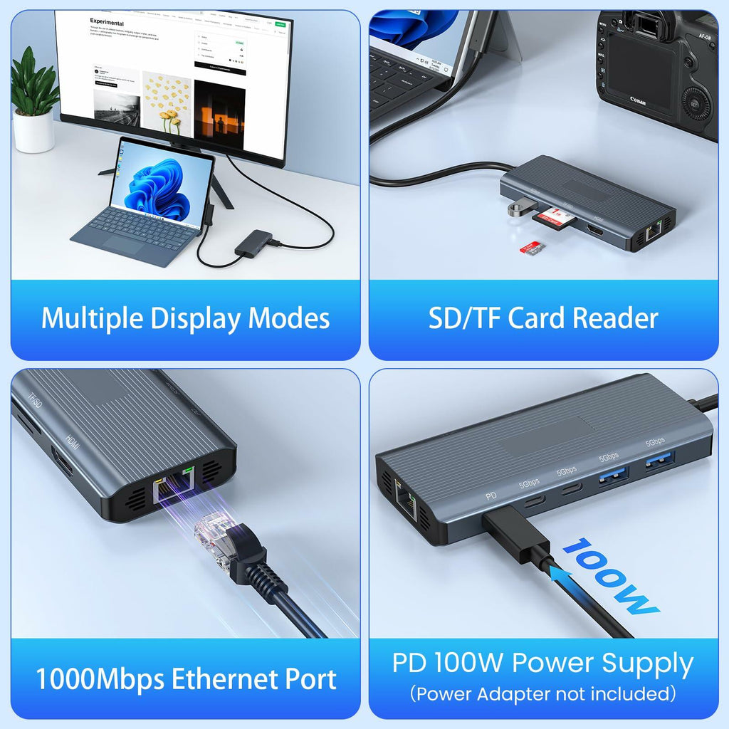 11-in-1 Surface Pro Docking Station, New Surface Dock 4K@60HZ HDMI, Surface