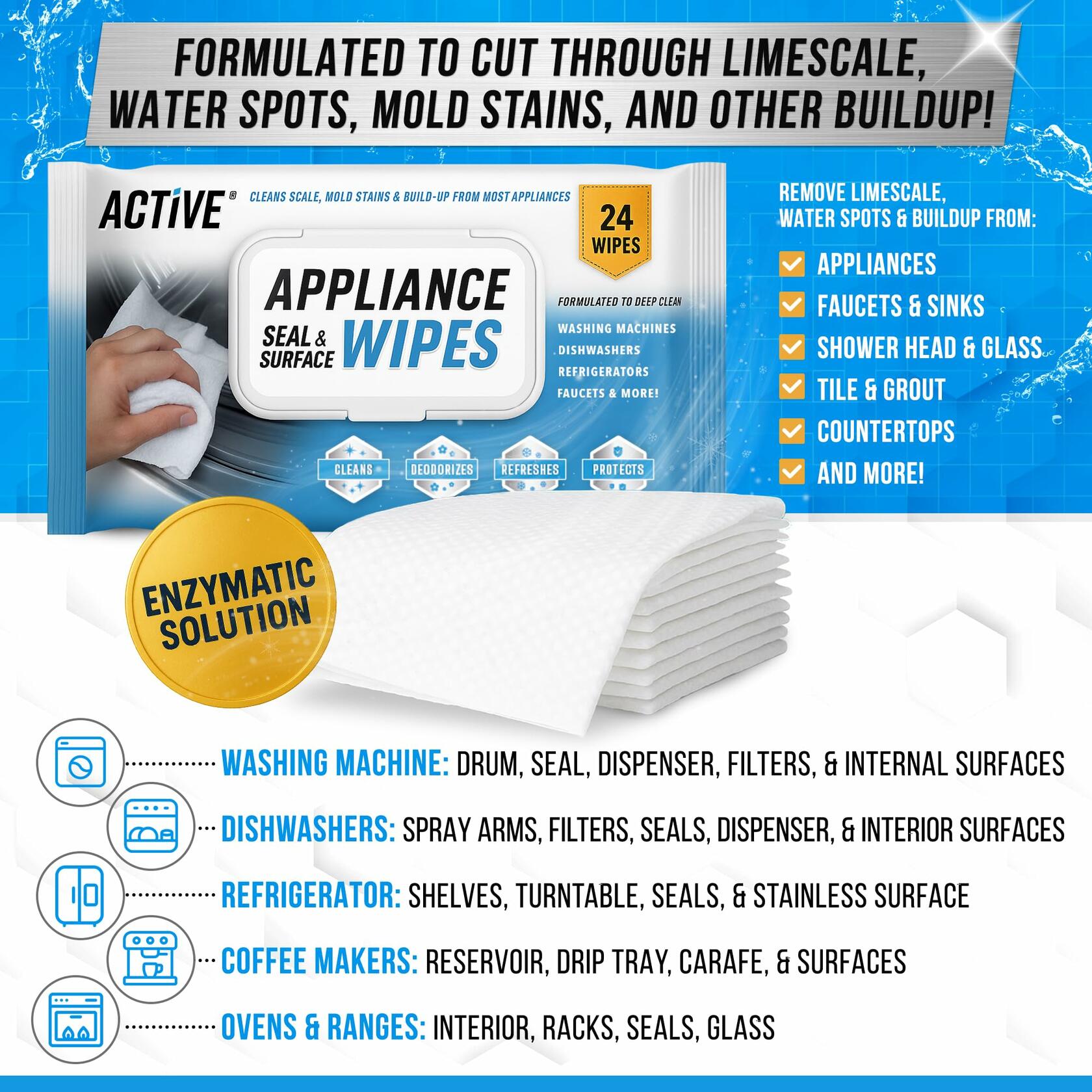 24 Large Wipes Home Appliance Surface Cleaner Wipes Heavy Duty Wipe for Cleaning