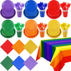 ADXCO Rainbow Party Decorations for 24 Guests Include Rainbow Paper Plates,