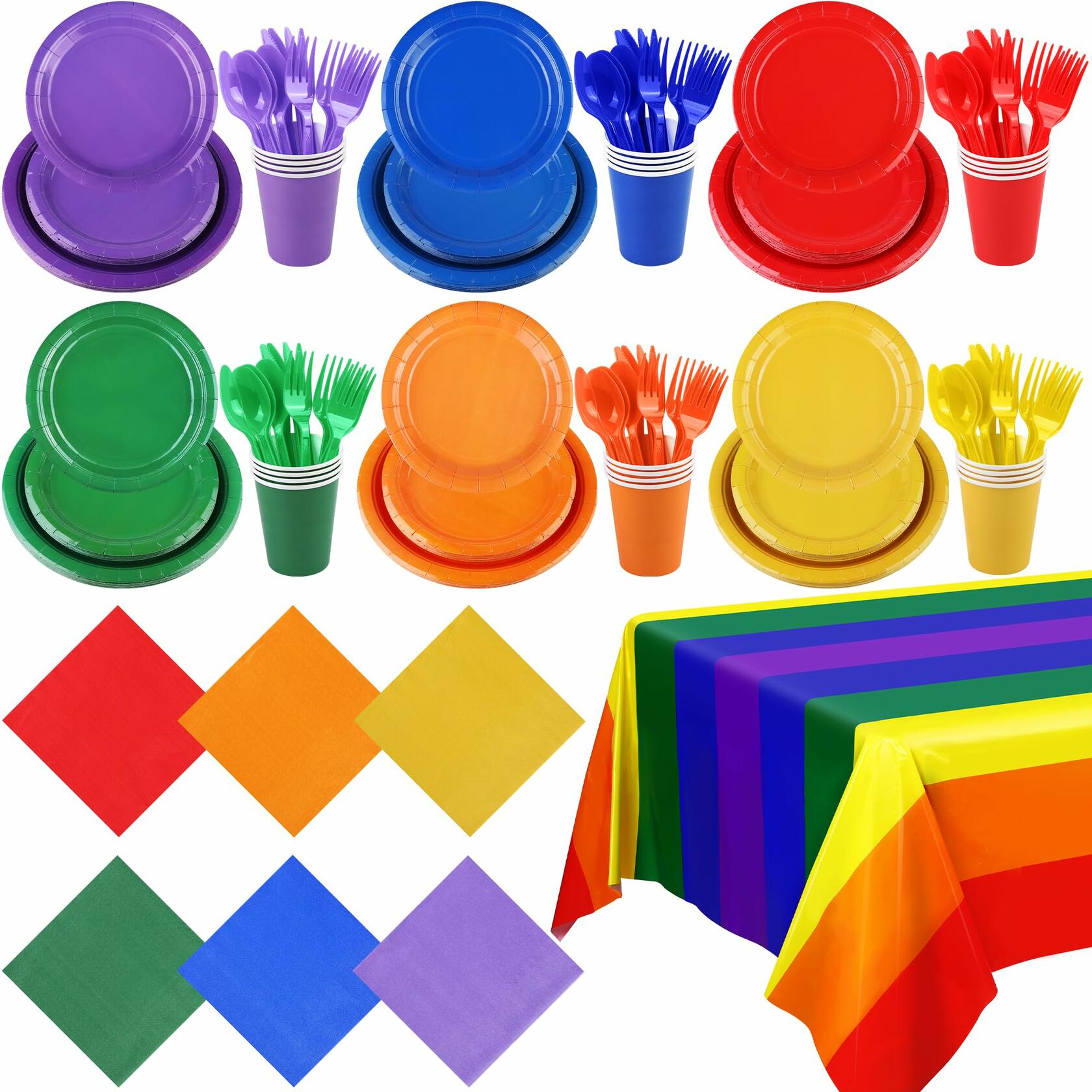 ADXCO Rainbow Party Decorations for 24 Guests Include Rainbow Paper Plates,