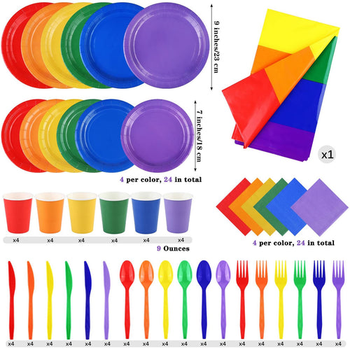 ADXCO Rainbow Party Decorations for 24 Guests Include Rainbow Paper Plates,