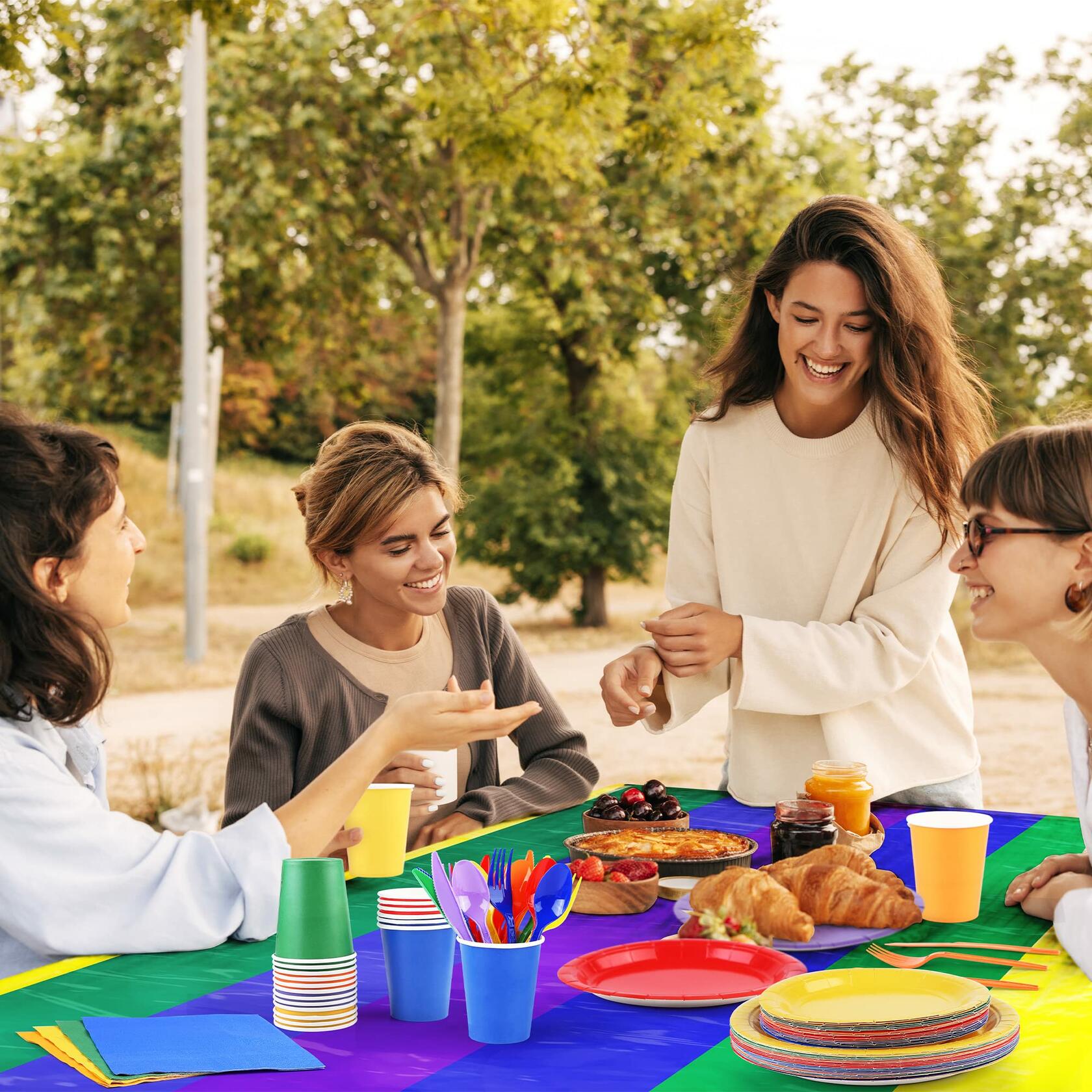 ADXCO Rainbow Party Decorations for 24 Guests Include Rainbow Paper Plates,