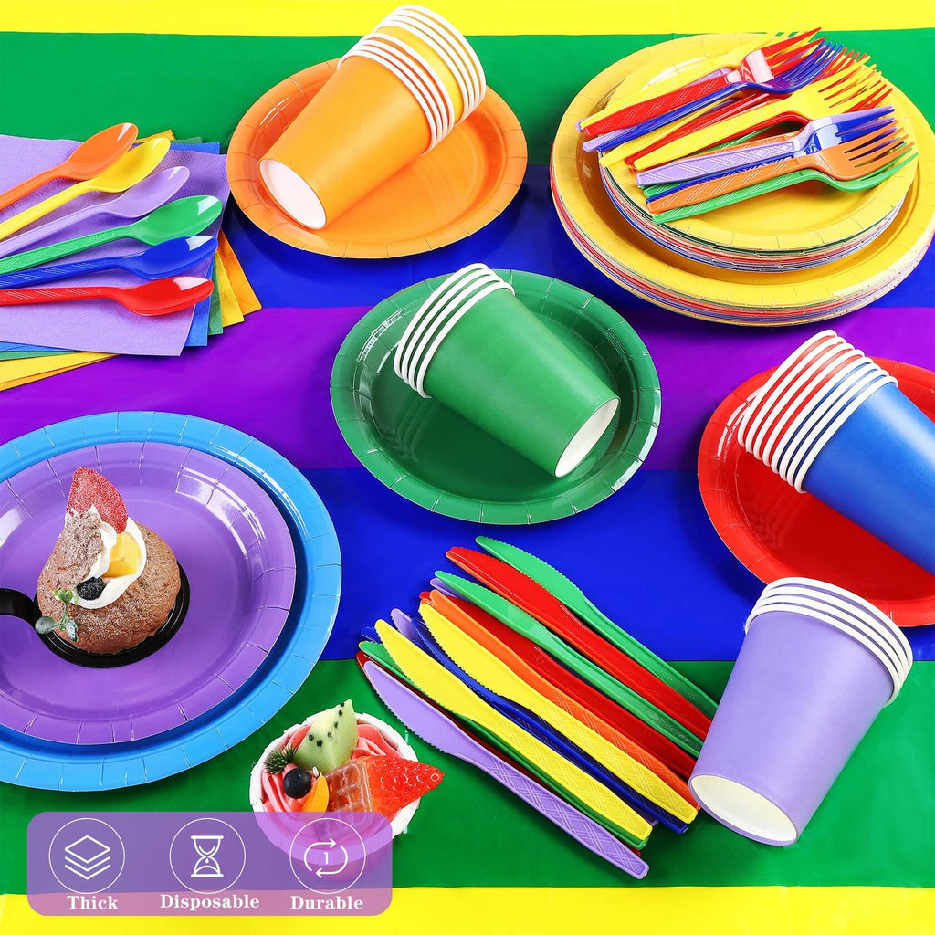 ADXCO Rainbow Party Decorations for 24 Guests Include Rainbow Paper Plates,