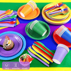 ADXCO Rainbow Party Decorations for 24 Guests Include Rainbow Paper Plates,