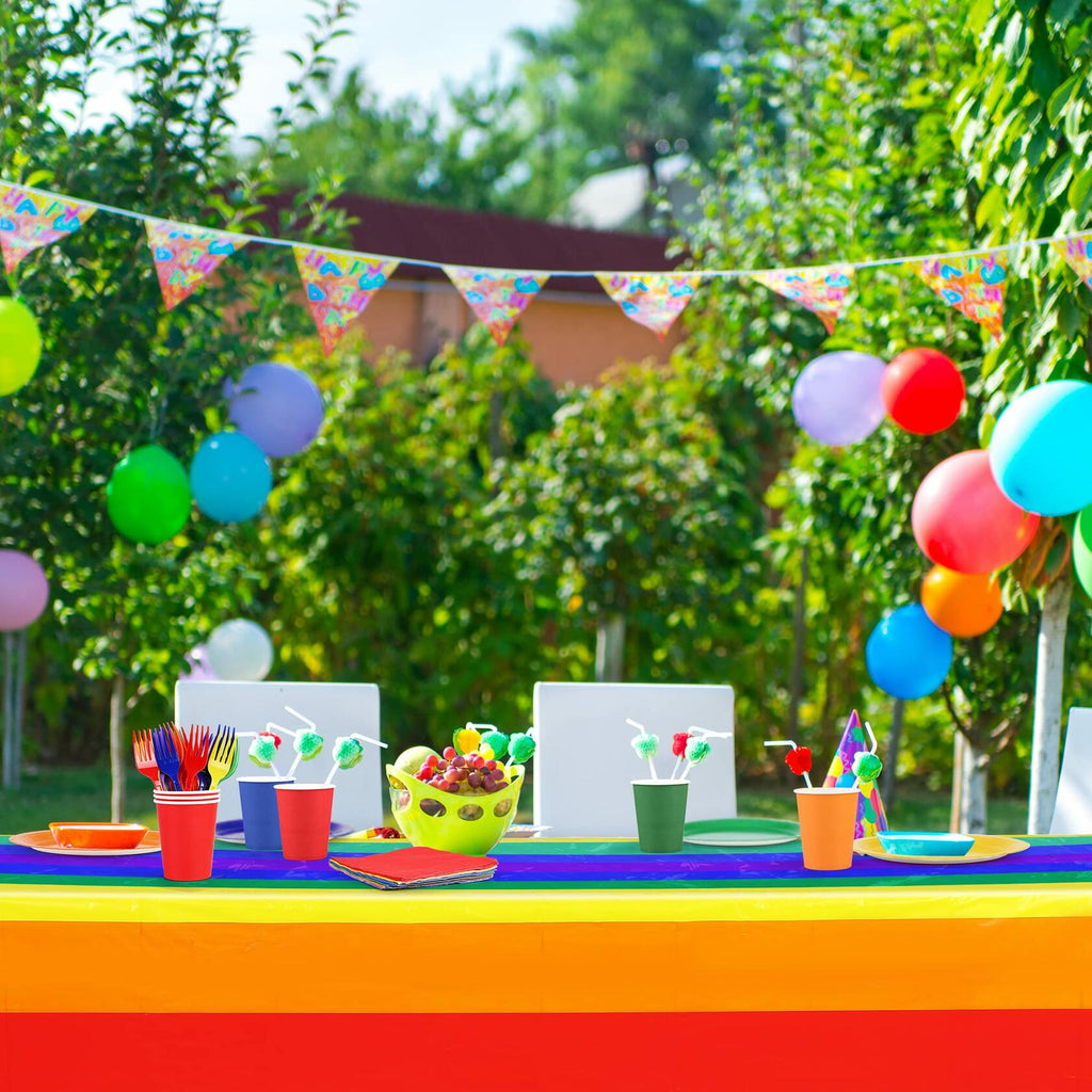 ADXCO Rainbow Party Decorations for 24 Guests Include Rainbow Paper Plates,
