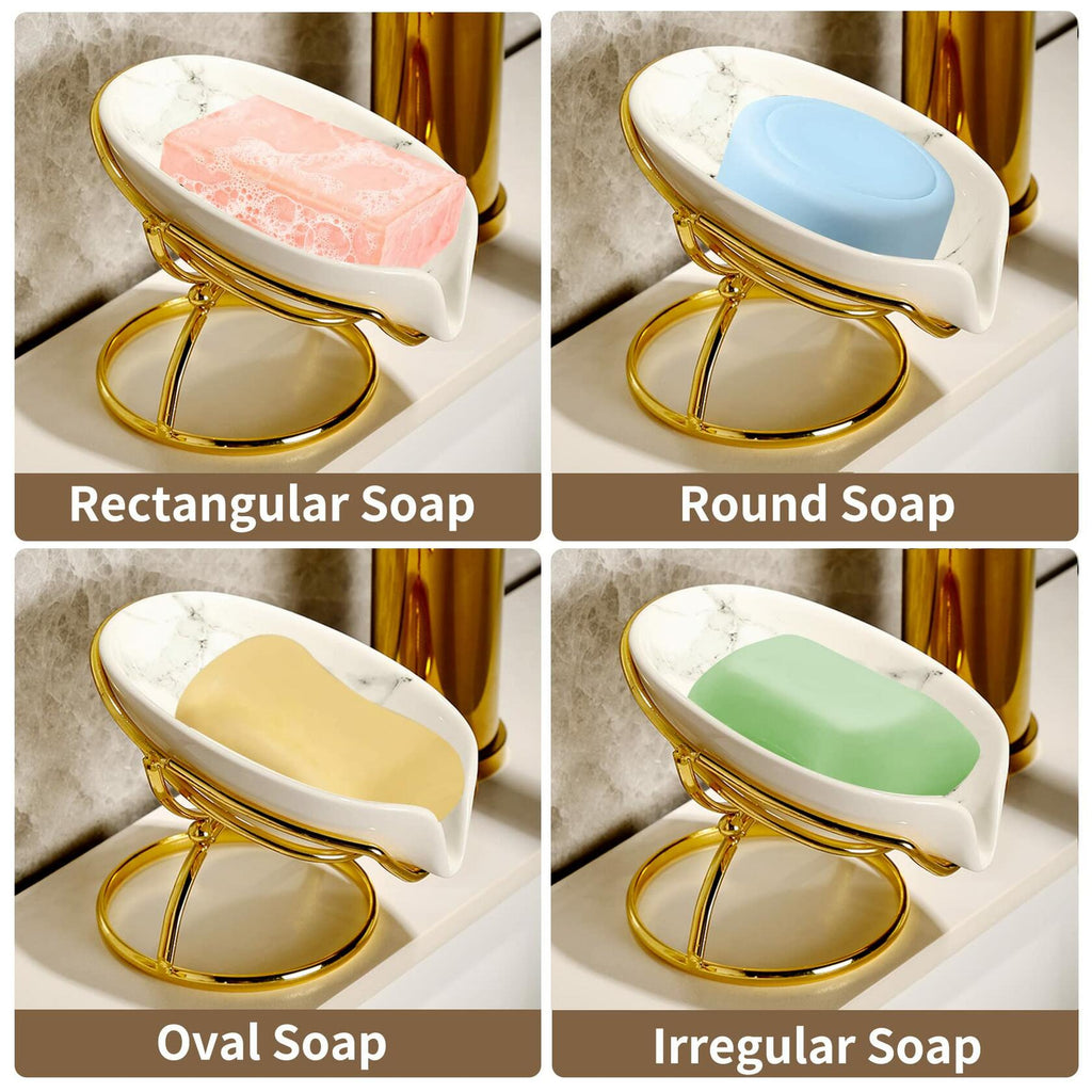 Dobbyby Leaf-Shaped Ceramic Soap Dish with Drain, Holder, Saver, Tray, Bar Soap