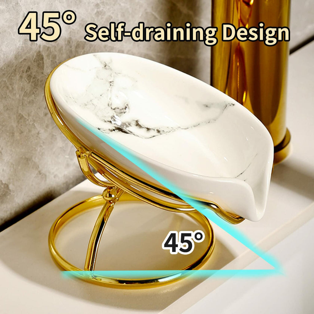 Dobbyby Leaf-Shaped Ceramic Soap Dish with Drain, Holder, Saver, Tray, Bar Soap