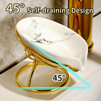 Dobbyby Leaf-Shaped Ceramic Soap Dish with Drain, Holder, Saver, Tray, Bar Soap