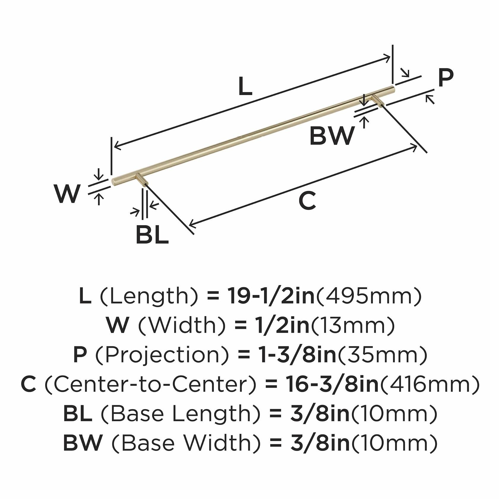 Amerock BP19015BBZ | Bar Pulls 16-3/8 inch (416mm) Center-to-Center Golden
