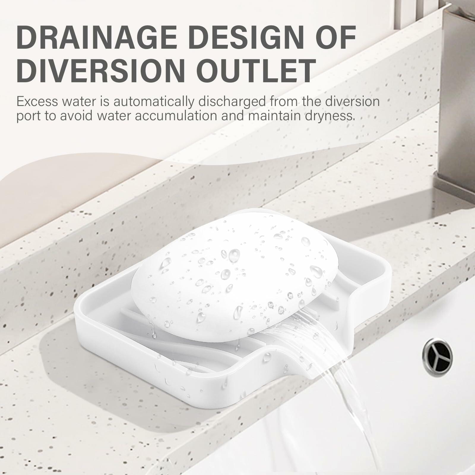 2 Pack White Silicone Soap Dish with Drain, SAISN Kitchen Soap Tray for Shower