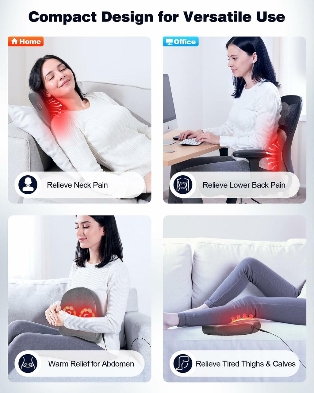 JZBRAIN Shiatsu Back and Neck Massager with Heat – Deep Kneading Massage Pillow