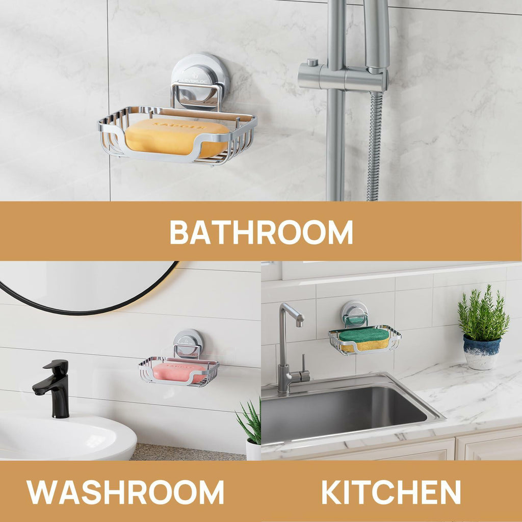 LEVERLOC Soap Dish, Soap Bar Holder for Shower Suction Cup Wall Mounted,