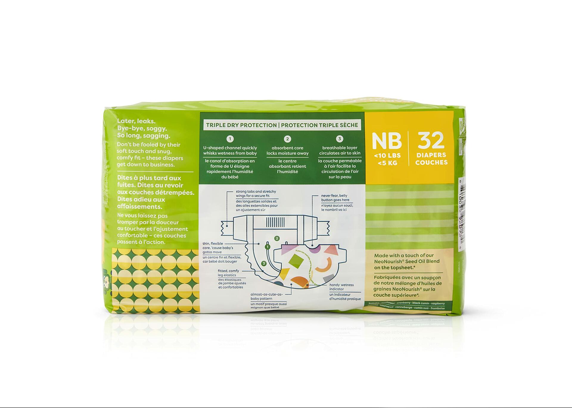 64 Count Babyganics Diapers, Size NB (18-14 lbs) Ultra Absorbent, Unscented,