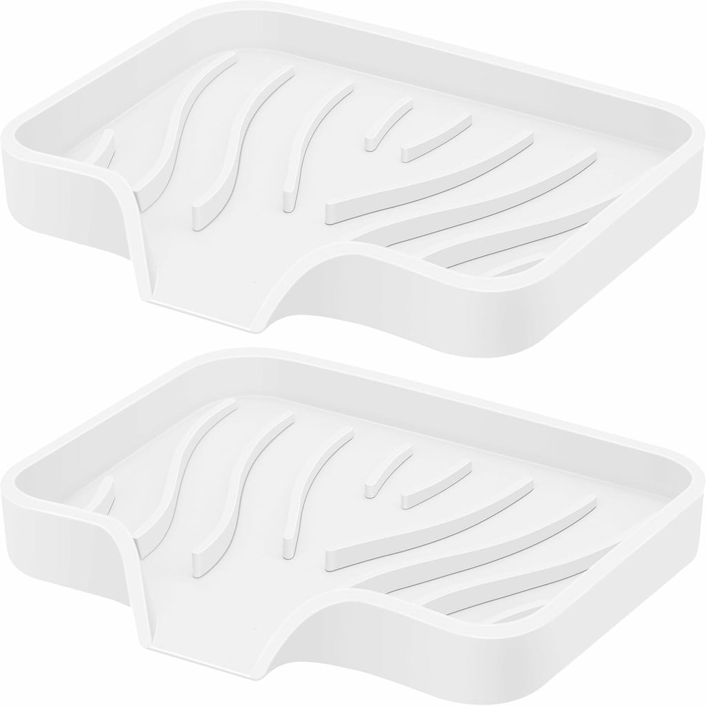 2 Pack White Silicone Soap Dish with Drain, SAISN Kitchen Soap Tray for Shower