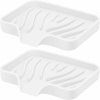 2 Pack White Silicone Soap Dish with Drain, SAISN Kitchen Soap Tray for Shower