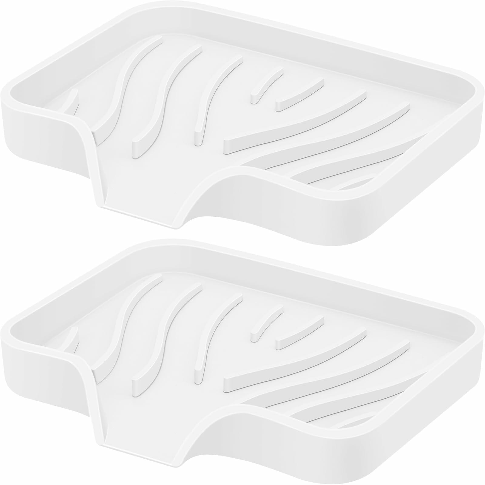 2 Pack White Silicone Soap Dish with Drain, SAISN Kitchen Soap Tray for Shower