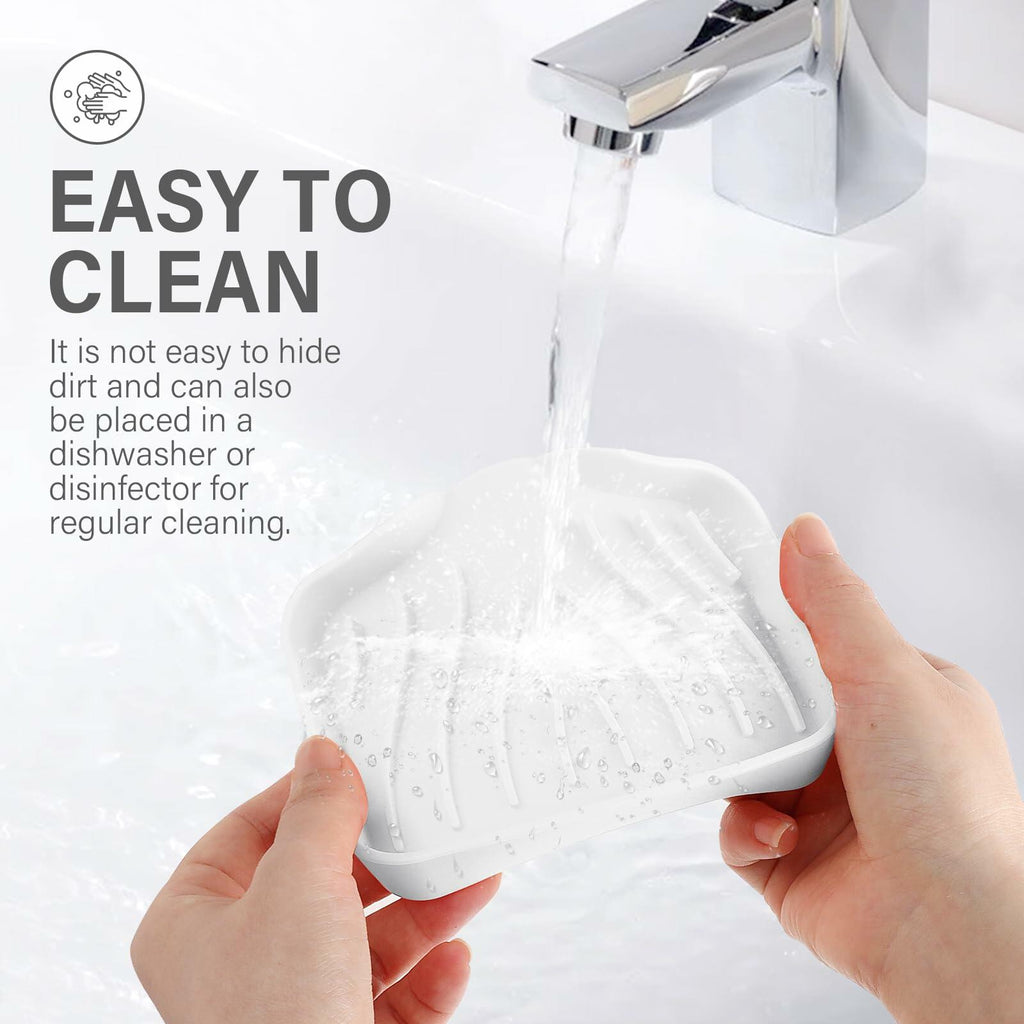 2 Pack White Silicone Soap Dish with Drain, SAISN Kitchen Soap Tray for Shower
