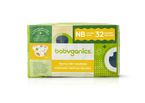 64 Count Babyganics Diapers, Size NB (18-14 lbs) Ultra Absorbent, Unscented,