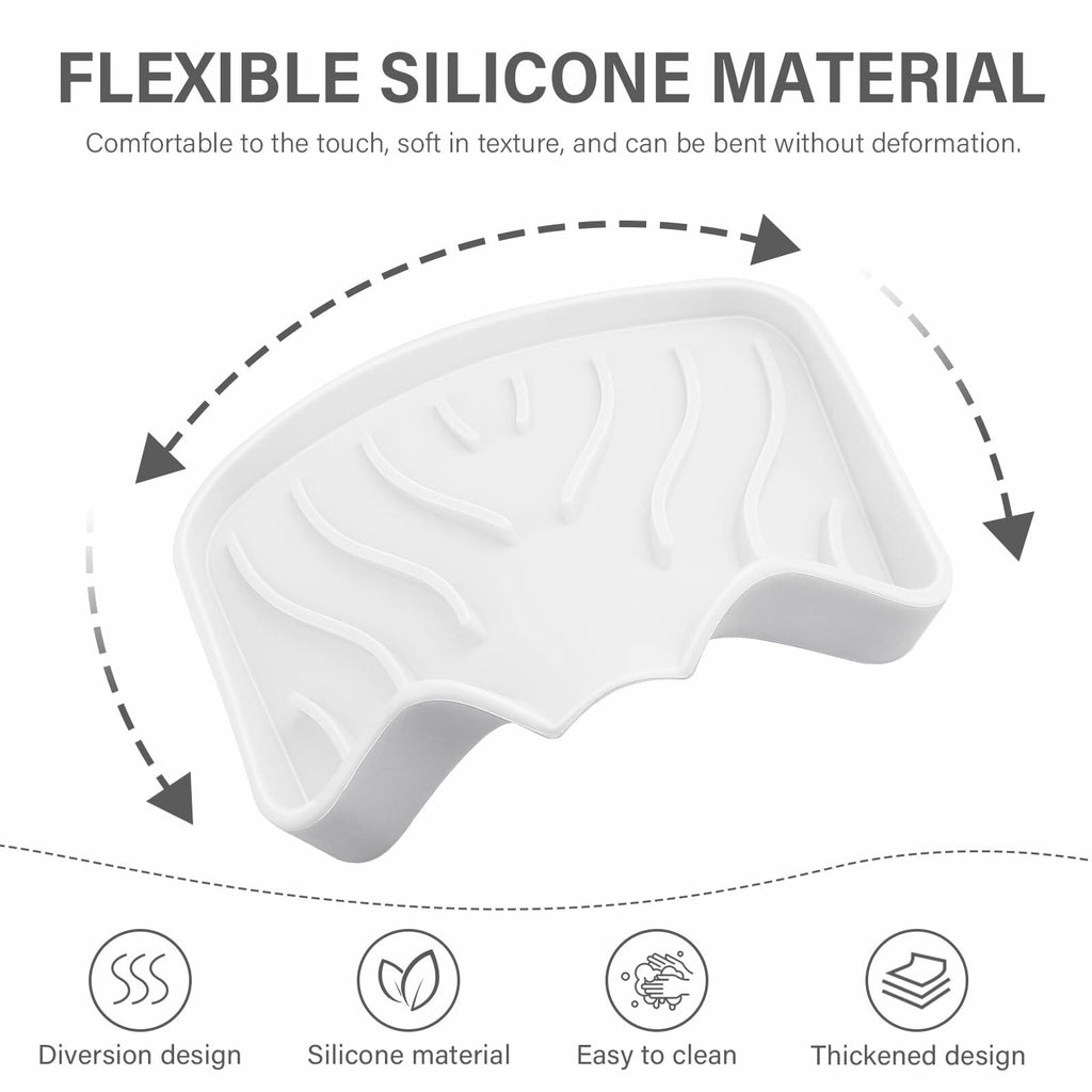 2 Pack White Silicone Soap Dish with Drain, SAISN Kitchen Soap Tray for Shower