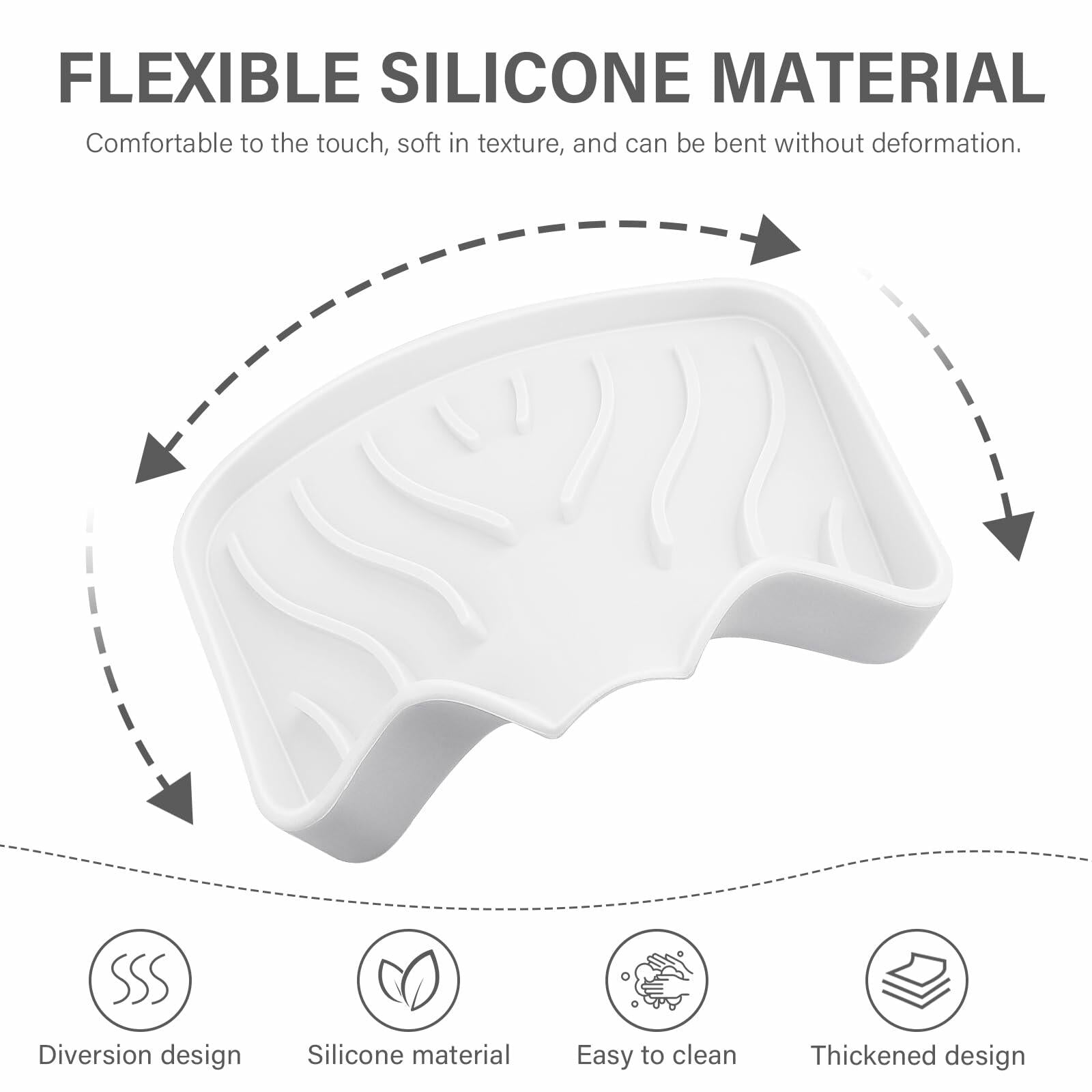 2 Pack White Silicone Soap Dish with Drain, SAISN Kitchen Soap Tray for Shower