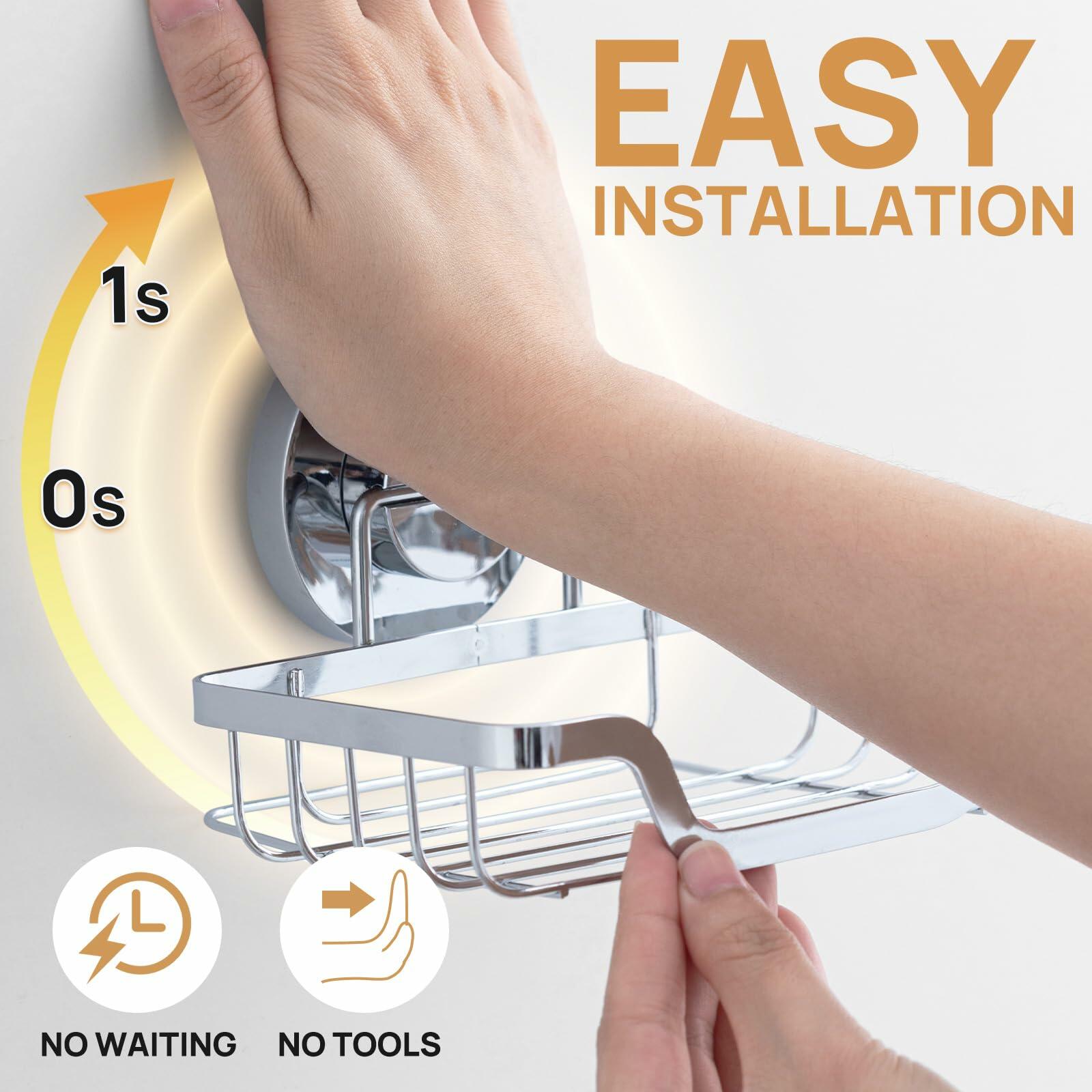 LEVERLOC Soap Dish, Soap Bar Holder for Shower Suction Cup Wall Mounted,