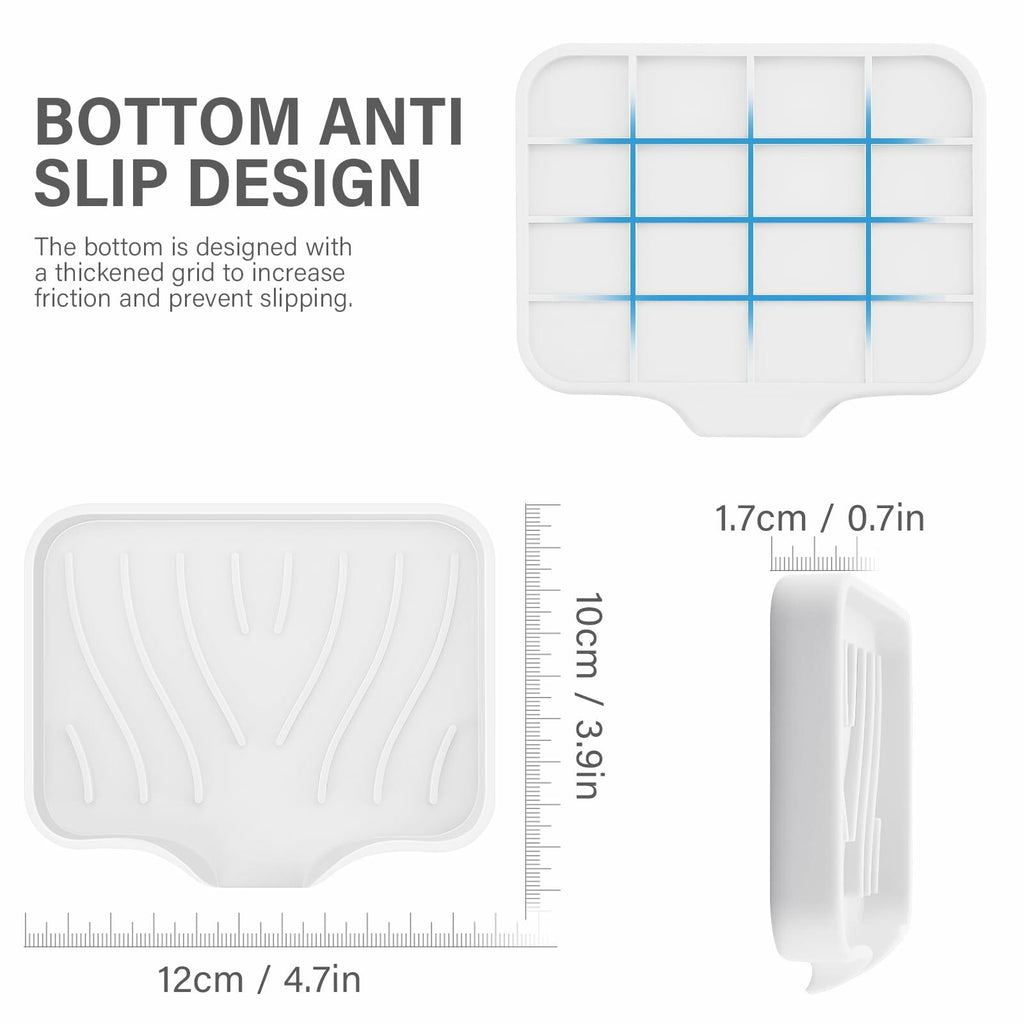 2 Pack White Silicone Soap Dish with Drain, SAISN Kitchen Soap Tray for Shower