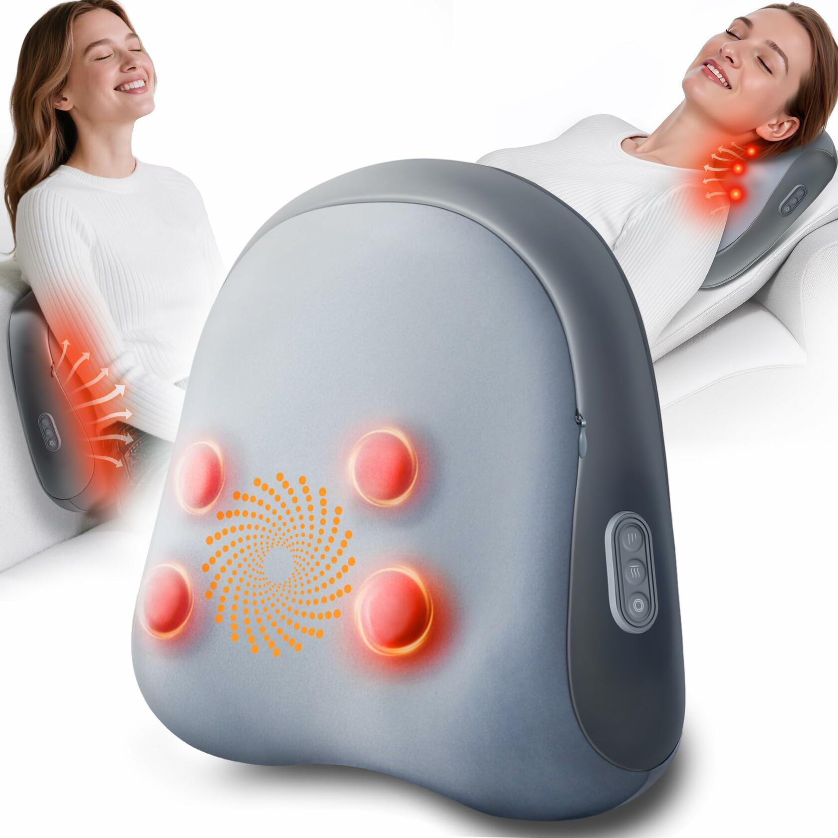JZBRAIN Shiatsu Back and Neck Massager with Heat – Deep Kneading Massage Pillow