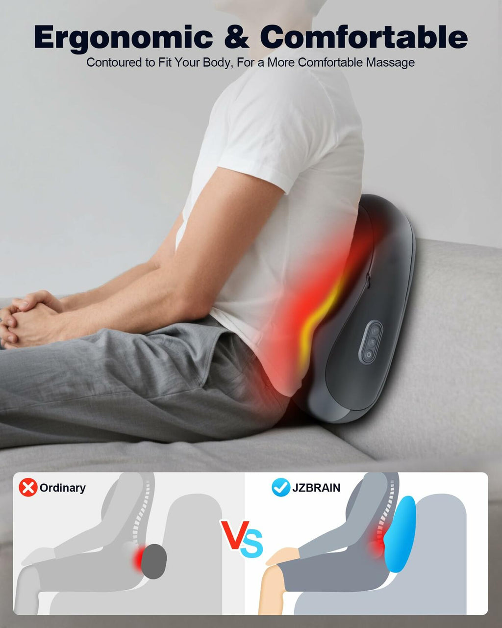 JZBRAIN Shiatsu Back and Neck Massager with Heat – Deep Kneading Massage Pillow