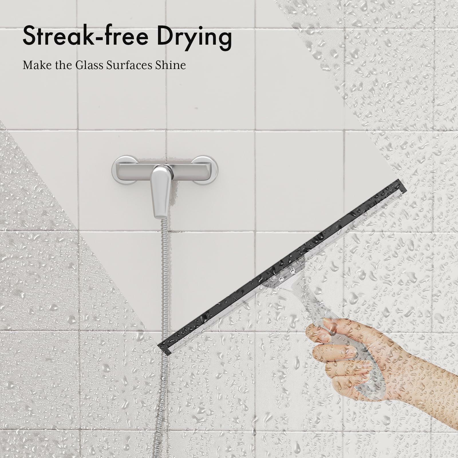 AmazerBath Shower Squeegee for Glass Doors, All-Purpose Squeegee with Suction