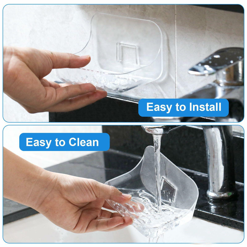 FEPTUASE Acrylic Soap Dish, 2 Pcs Clear Self Draining Soap Holder, No Drilling,