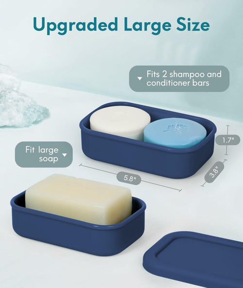 Quatish Solid Shampoo Bar Holder, Large Leakproof Travel Soap Case, Silicone