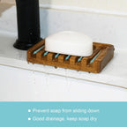 2PCS Self Draining Soap Dishes by HTB, Teak Wood Soap Holder, Soap Saver for