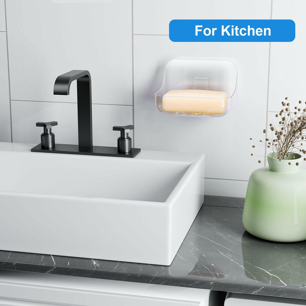 FEPTUASE Acrylic Soap Dish, 2 Pcs Clear Self Draining Soap Holder, No Drilling,