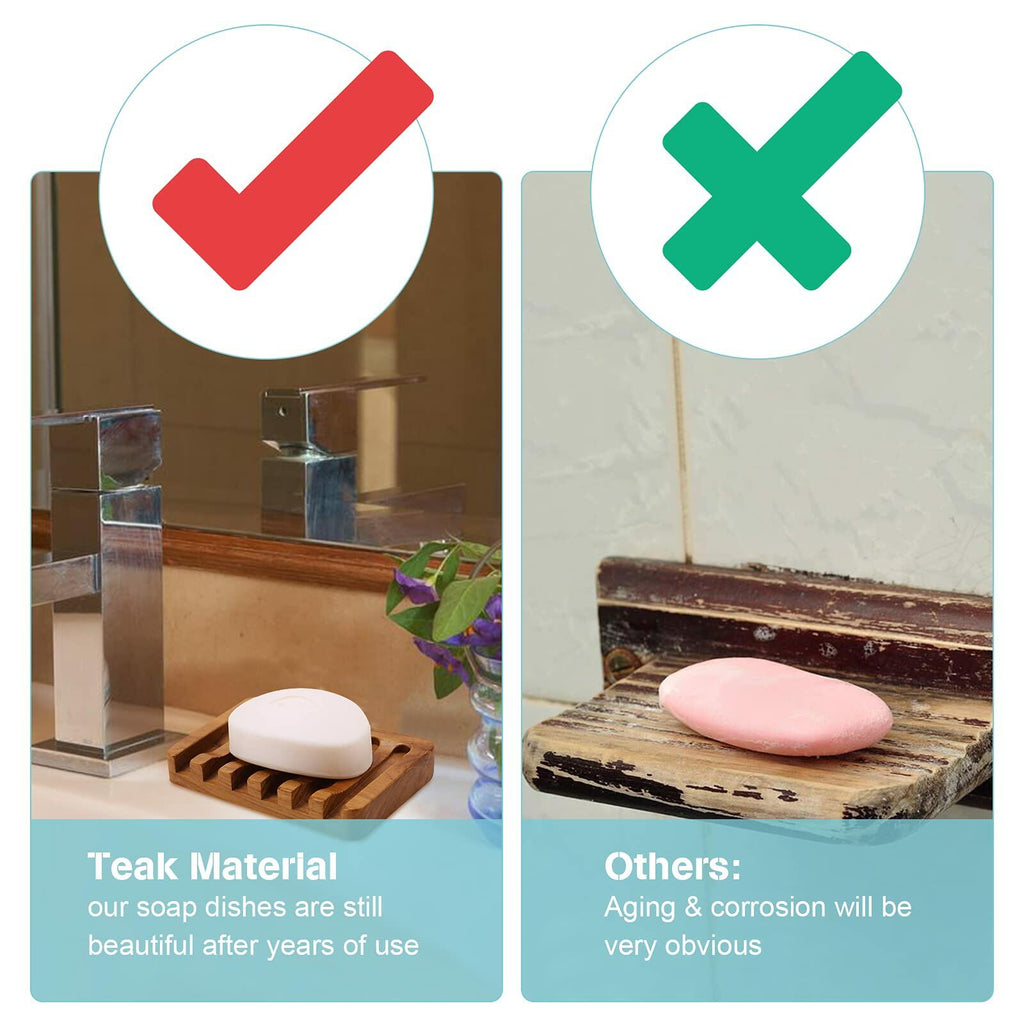 2PCS Self Draining Soap Dishes by HTB, Teak Wood Soap Holder, Soap Saver for
