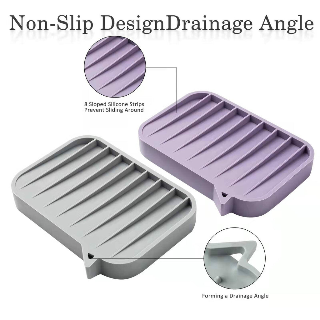 Glewou 2 Pack Soap Dish, Non-Slip Self Draining Soap Holder for Shower,