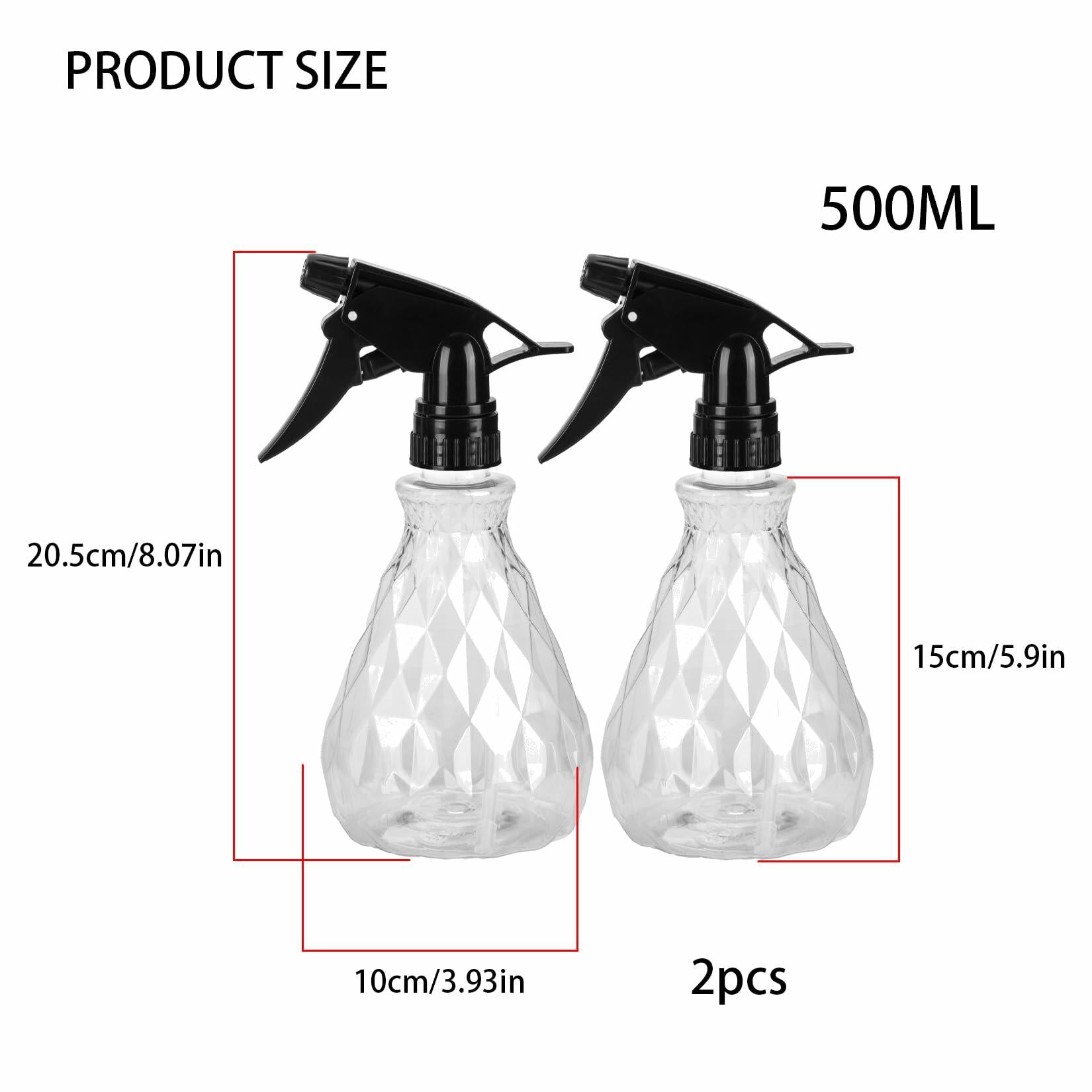 wugongshan 2 Pcs Spray Bottles, 500 ml/17 oz Empty Water Spray Bottles, Plastic