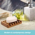 2PCS Self Draining Soap Dishes by HTB, Teak Wood Soap Holder, Soap Saver for