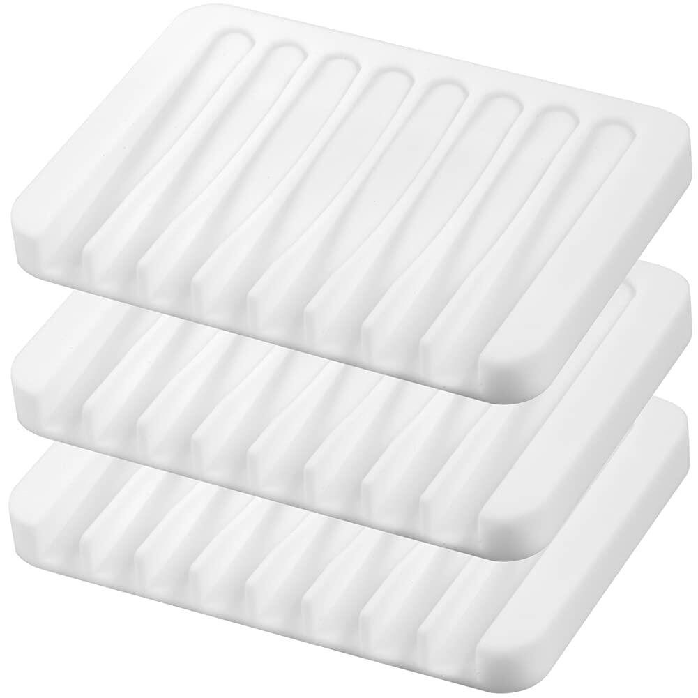 3PCS Self Draining Soap Holder, Premium Silicone Soap Dish, Soap Saver for