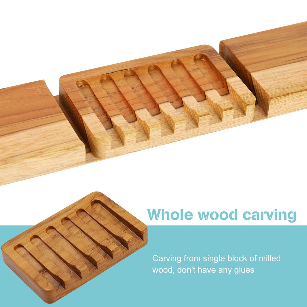2PCS Self Draining Soap Dishes by HTB, Teak Wood Soap Holder, Soap Saver for