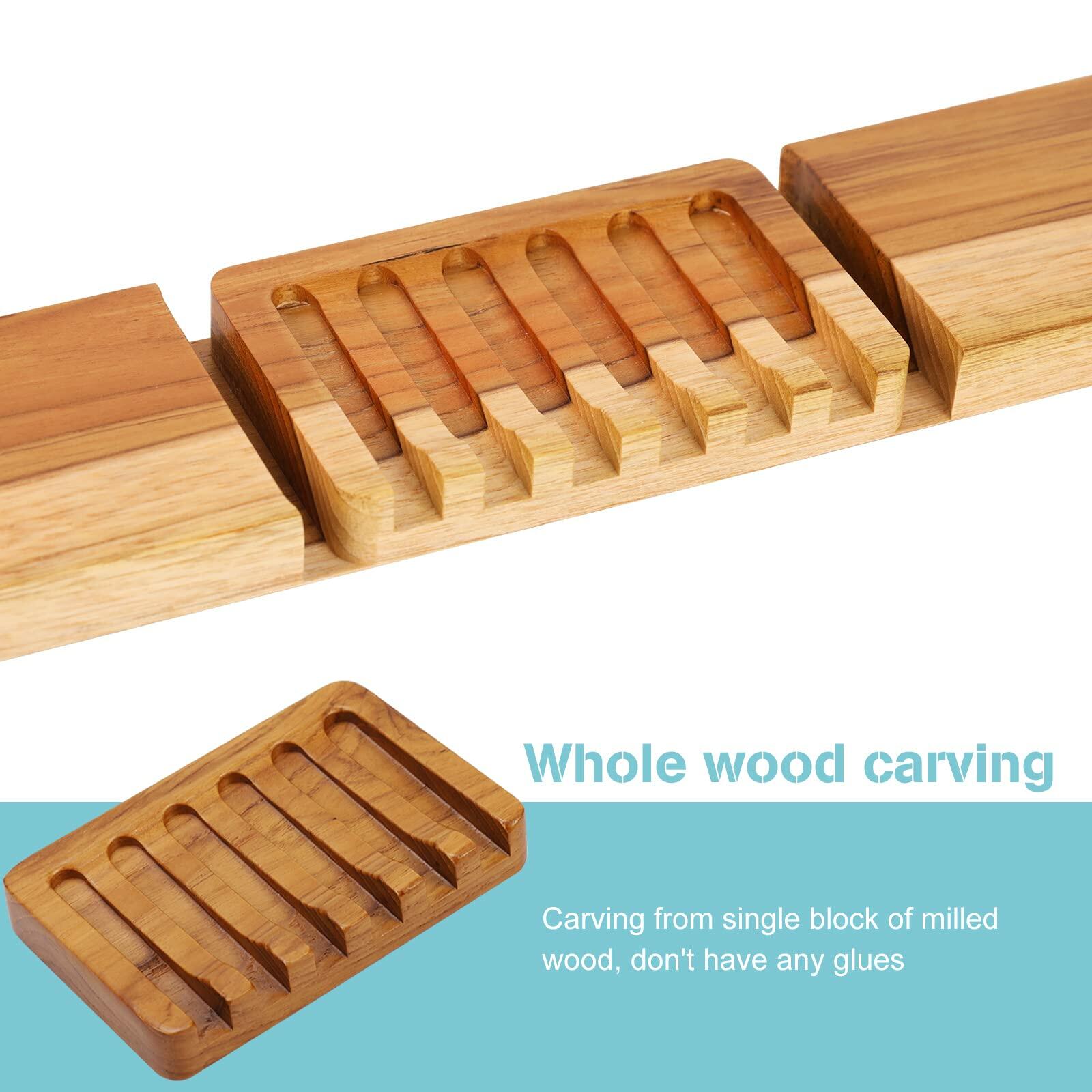 2PCS Self Draining Soap Dishes by HTB, Teak Wood Soap Holder, Soap Saver for