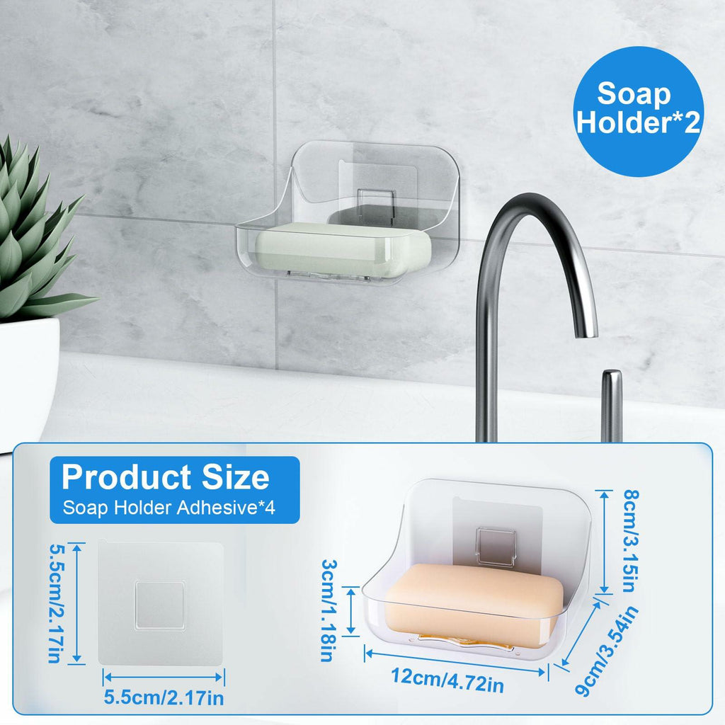 FEPTUASE Acrylic Soap Dish, 2 Pcs Clear Self Draining Soap Holder, No Drilling,