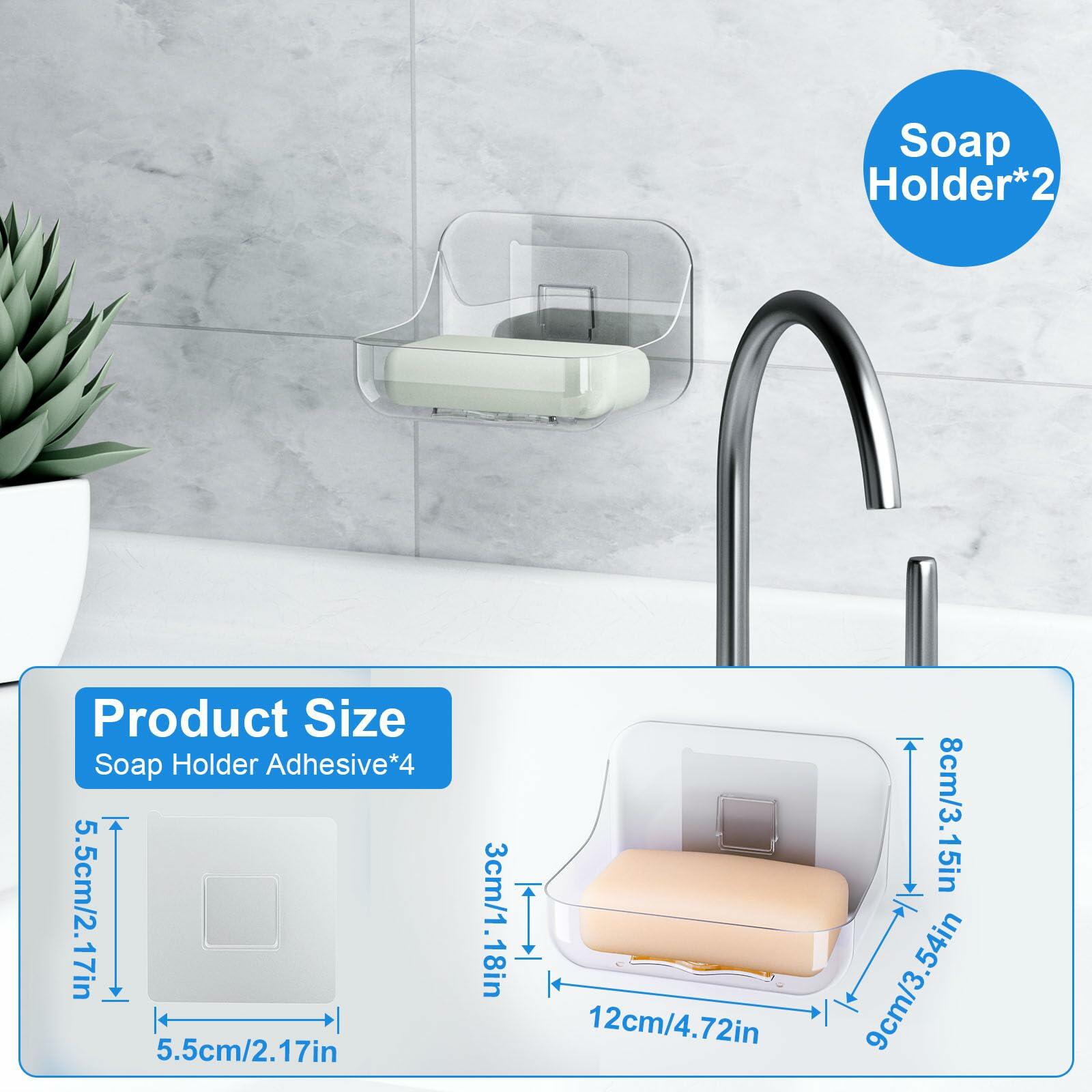 FEPTUASE Acrylic Soap Dish, 2 Pcs Clear Self Draining Soap Holder, No Drilling,