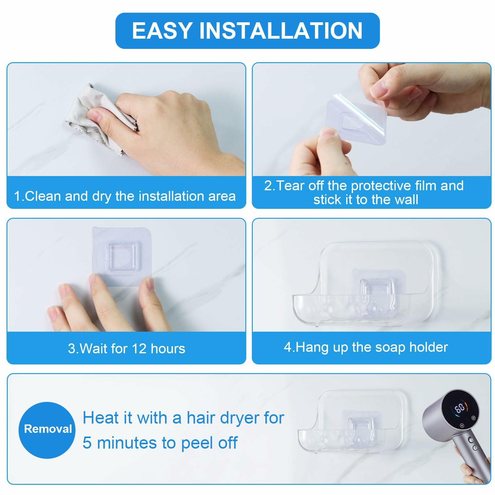 FEPTUASE Acrylic Soap Dish, 2 Pcs Clear Self Draining Soap Holder, No Drilling,