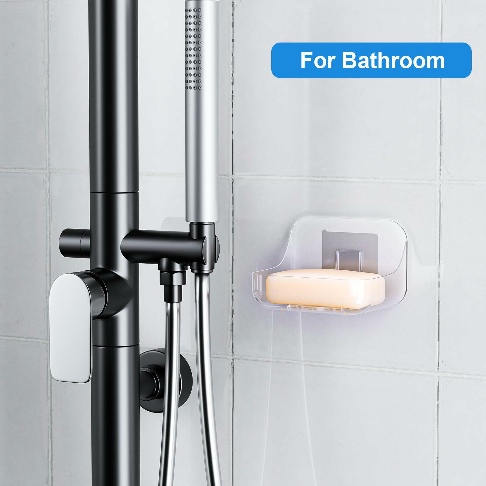 FEPTUASE Acrylic Soap Dish, 2 Pcs Clear Self Draining Soap Holder, No Drilling,