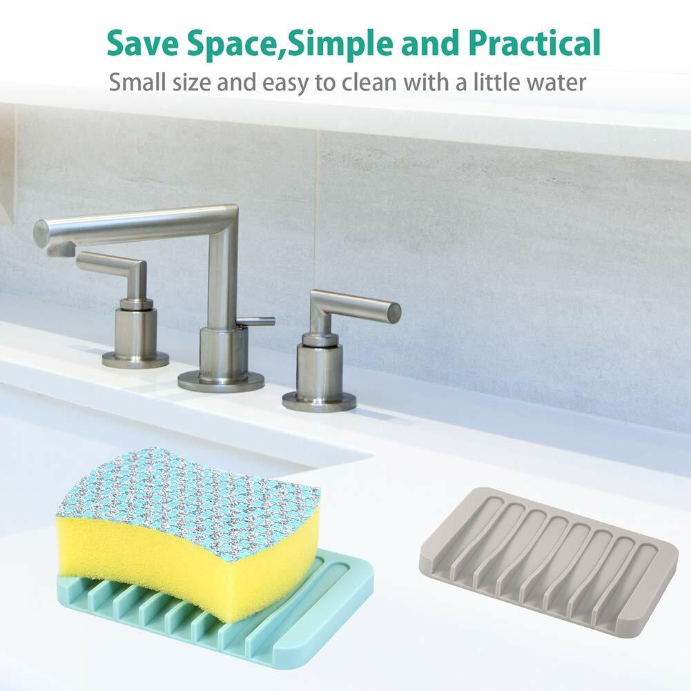 3PCS Self Draining Soap Holder, Premium Silicone Soap Dish, Soap Saver for